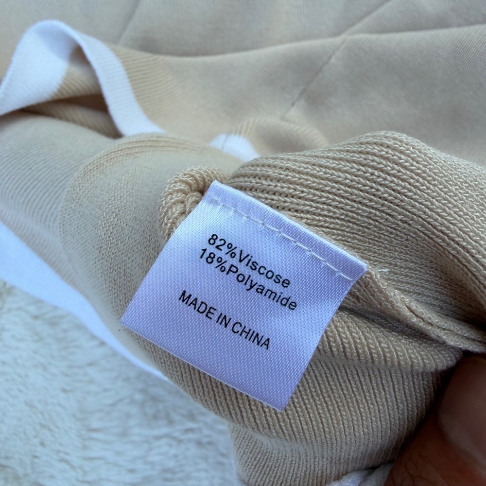 ZESICA Tan White Knit Button Front Midi Dress Rhinestone Buttons Preppy Small - Picture 8 of 8